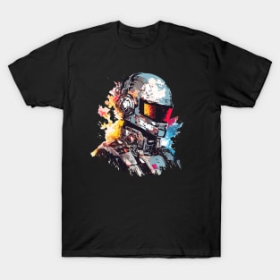 Man With Helmet Video Game Character Futuristic Warrior Portrait  Abstract T-Shirt